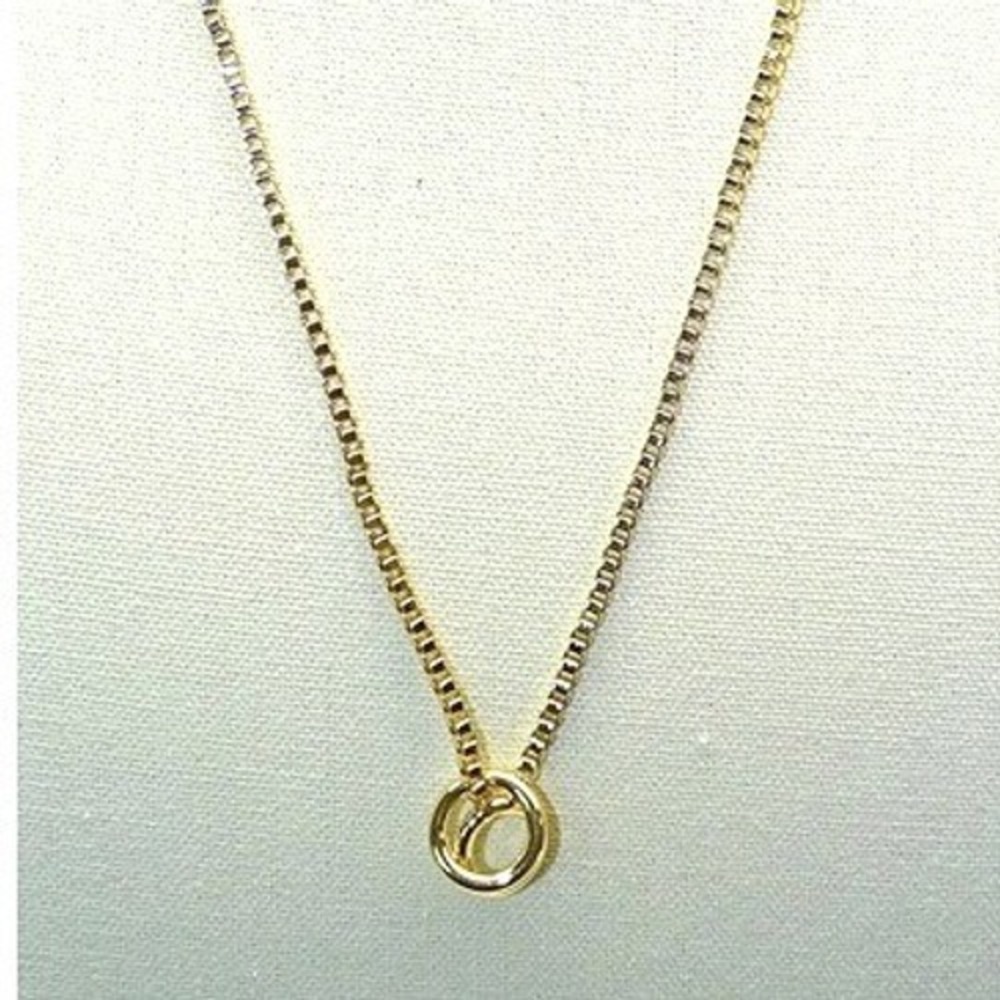 Necklace Gold Tone Box Chain Interlocking Ring Clasp Minimalist Style New